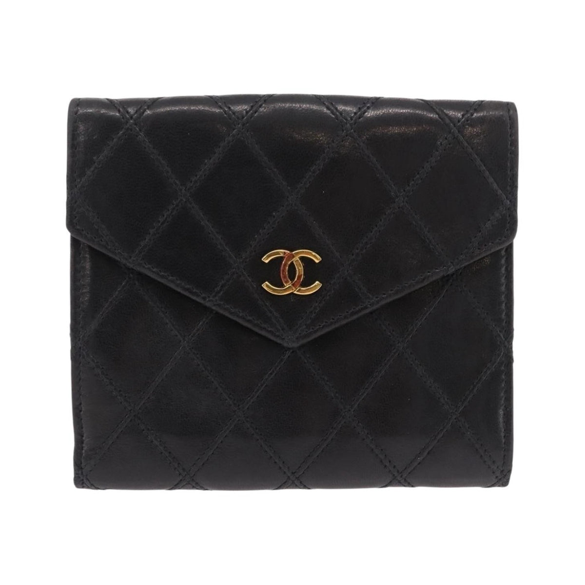 Chanel CC Compact Quilted Caviar, Black, Leather, Wallet