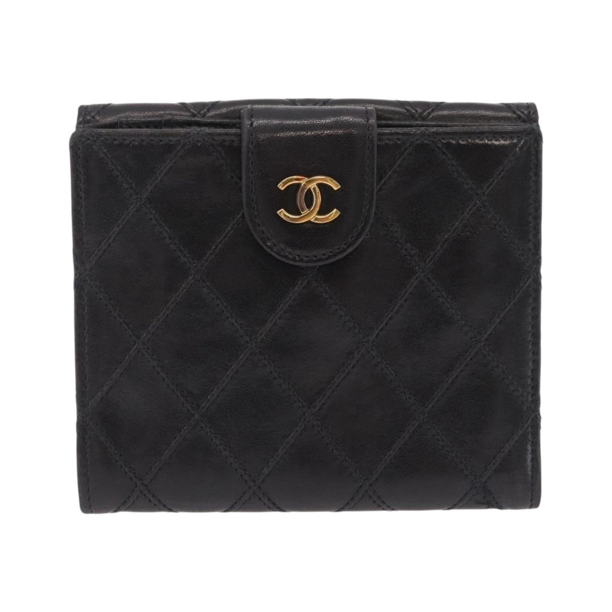 Chanel CC Compact Quilted Caviar, Black, Leather, Wallet