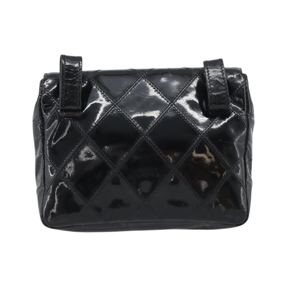 Chanel CC Flap Belt Quilted Lambskin, Black, Patent Leather, Clutch