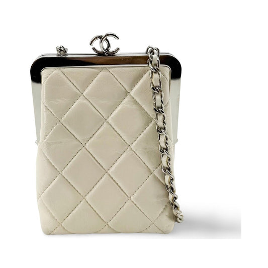 Chanel CC Frame Clutch with Chain Quilted Lambskin and Plexiglass, Beige, Leather, Clutch