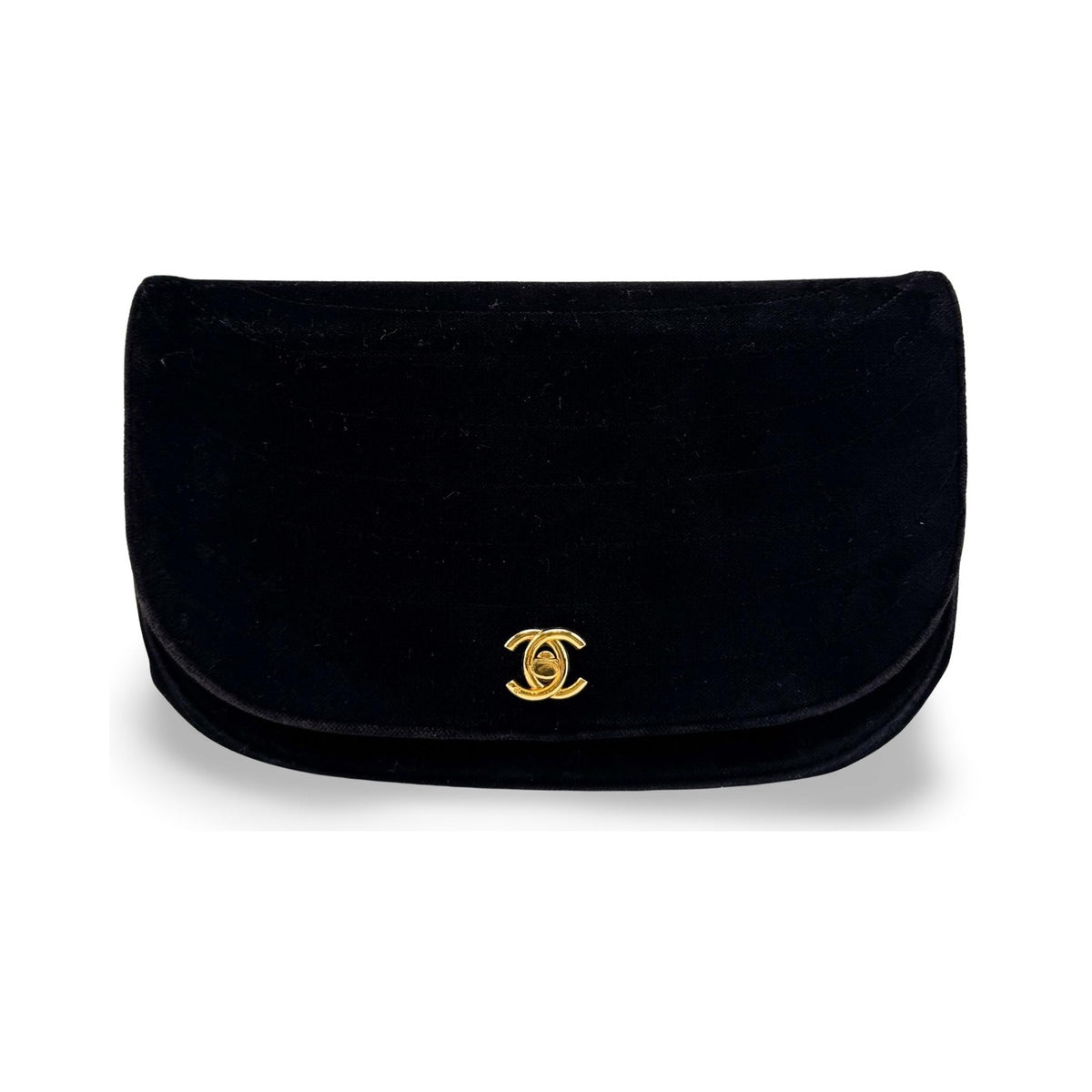 Chanel CC Half Moon Clutch Quilted Velvet, Black, Velvet, Clutch