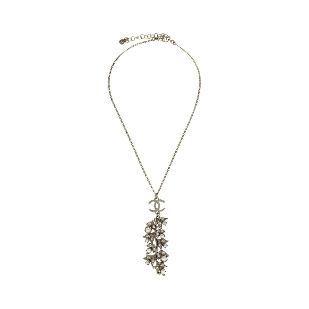 Chanel CC Leaf Cluster Pendant Metal with Crystals, Gold, Gold Plated, Necklace