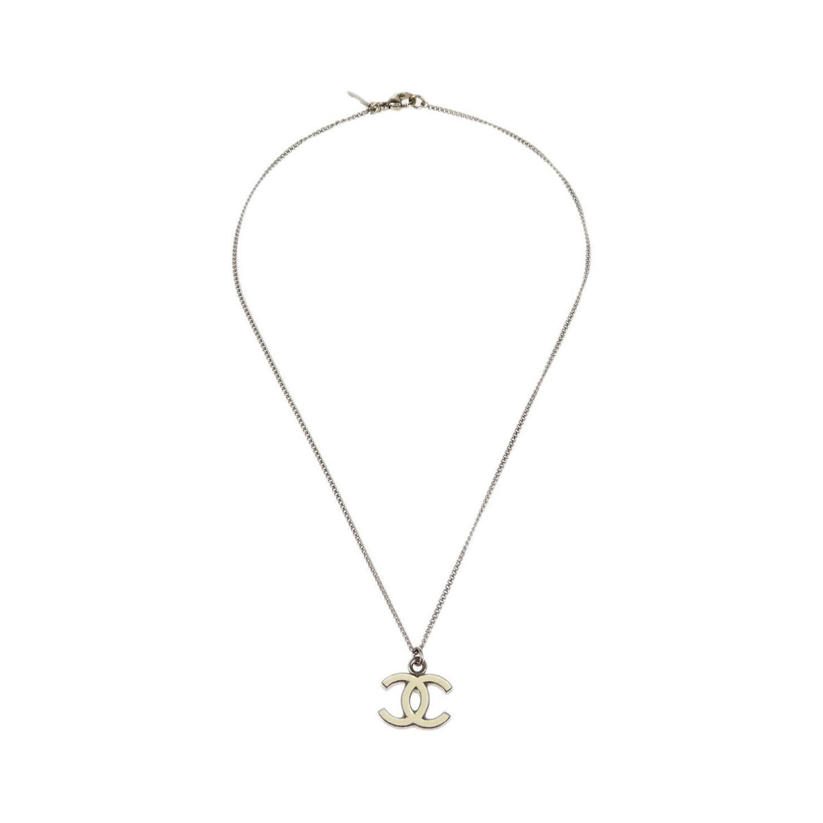 Chanel CC Logo Pendant Metal, Silver, Silver Plated, Necklace