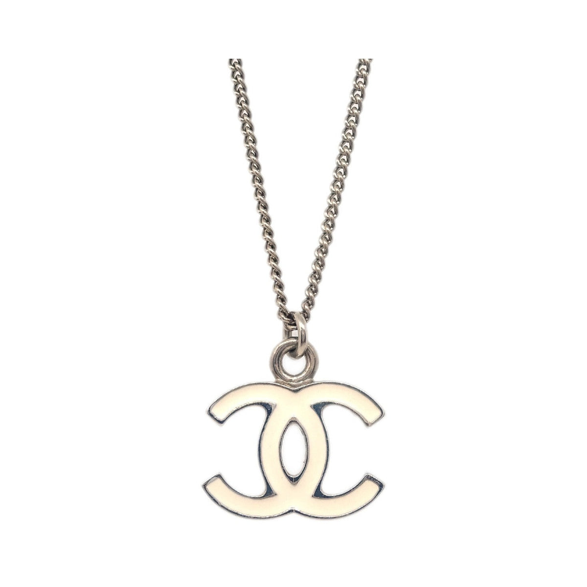 Chanel CC Logo Pendant Metal, Silver, Silver Plated, Necklace