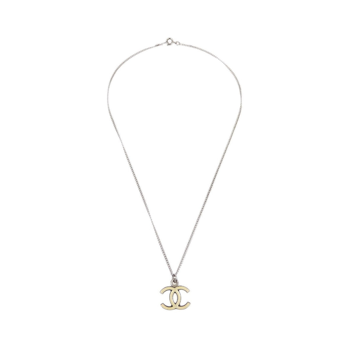 Chanel CC Logo Pendant Metal, Silver, Silver Plated, Necklace