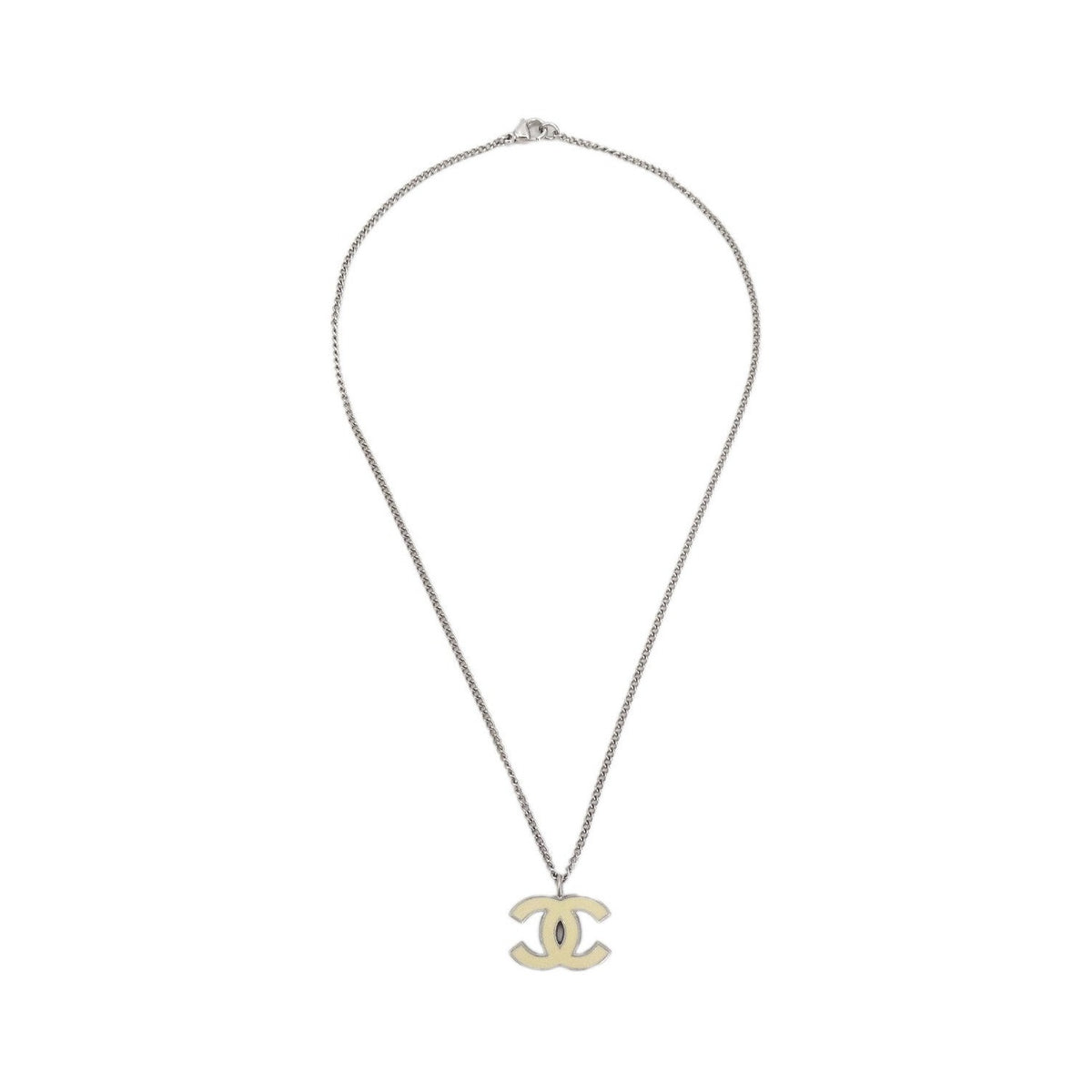 Chanel CC Logo Pendant Metal, Silver, Silver Plated, Necklace