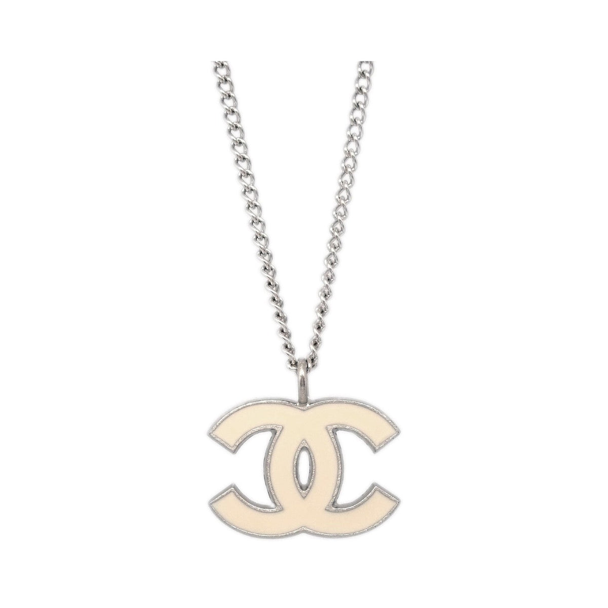 Chanel CC Logo Pendant Metal, Silver, Silver Plated, Necklace