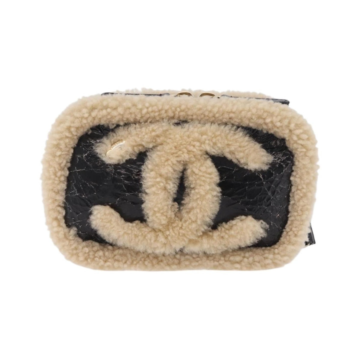 Chanel CC Mania Waist Shearling and Shiny Crumpled Sheepskin, Black, Textile, Handbag