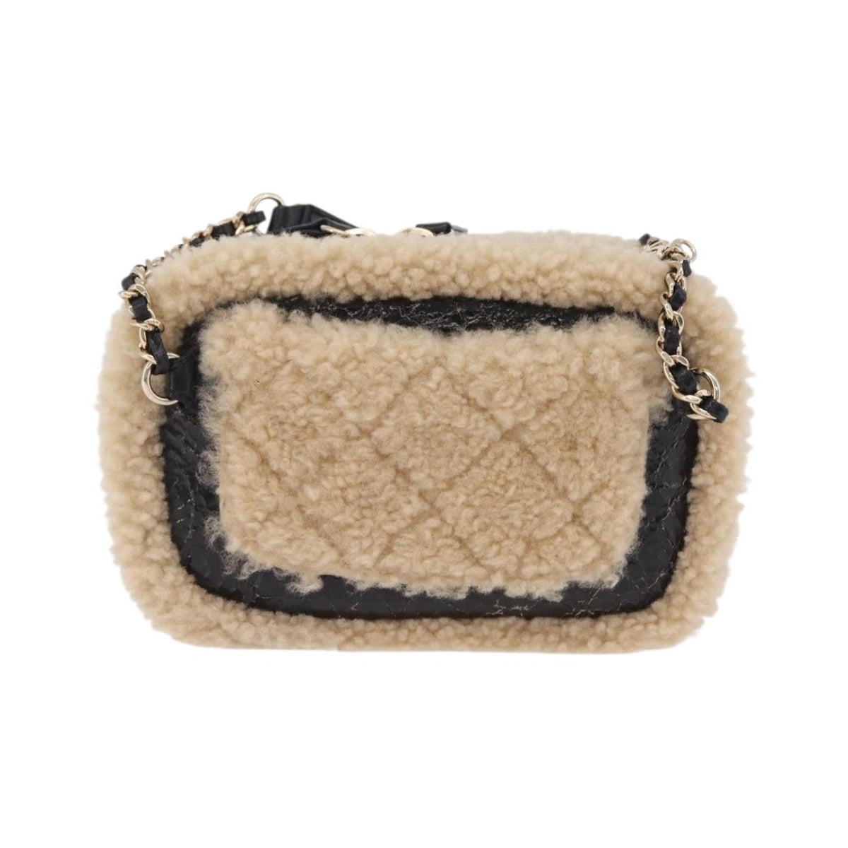 Chanel CC Mania Waist Shearling and Shiny Crumpled Sheepskin, Black, Textile, Handbag