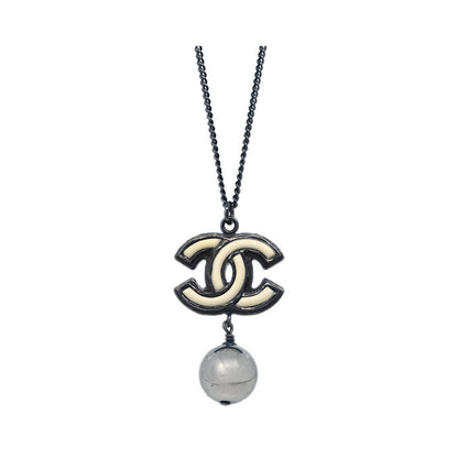 Chanel CC Pearl Drop Metal with Pearls, Black, Metal, Necklace