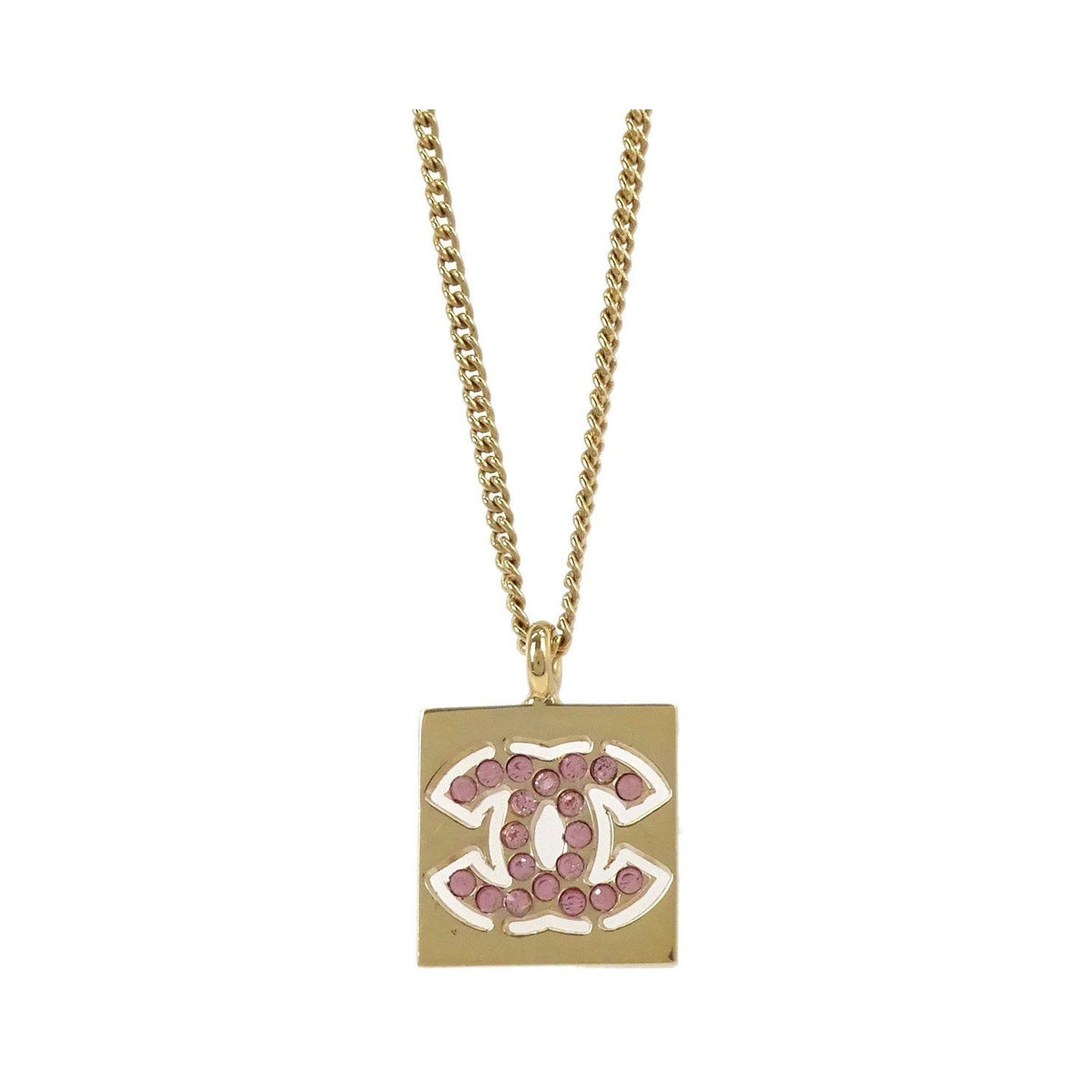 Chanel CC Square Pendant Metal with Crystals, Gold, Gold Plated, Necklace