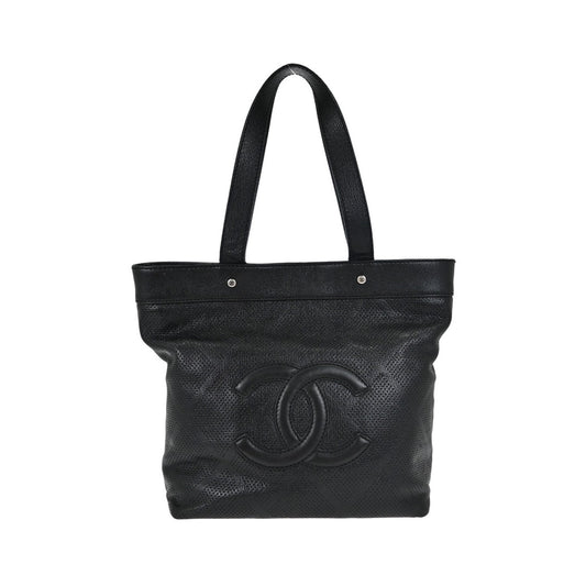 Chanel CC Tote Perforated Leather, Black, Leather, Tote Bag