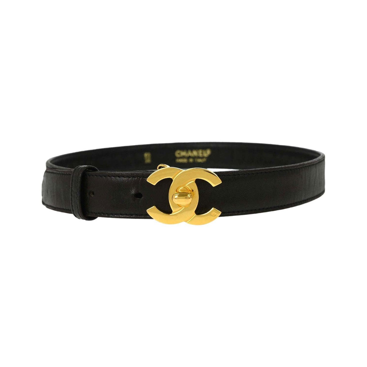Chanel CC Turnlock Belt Leather, Black, Leather, Belt