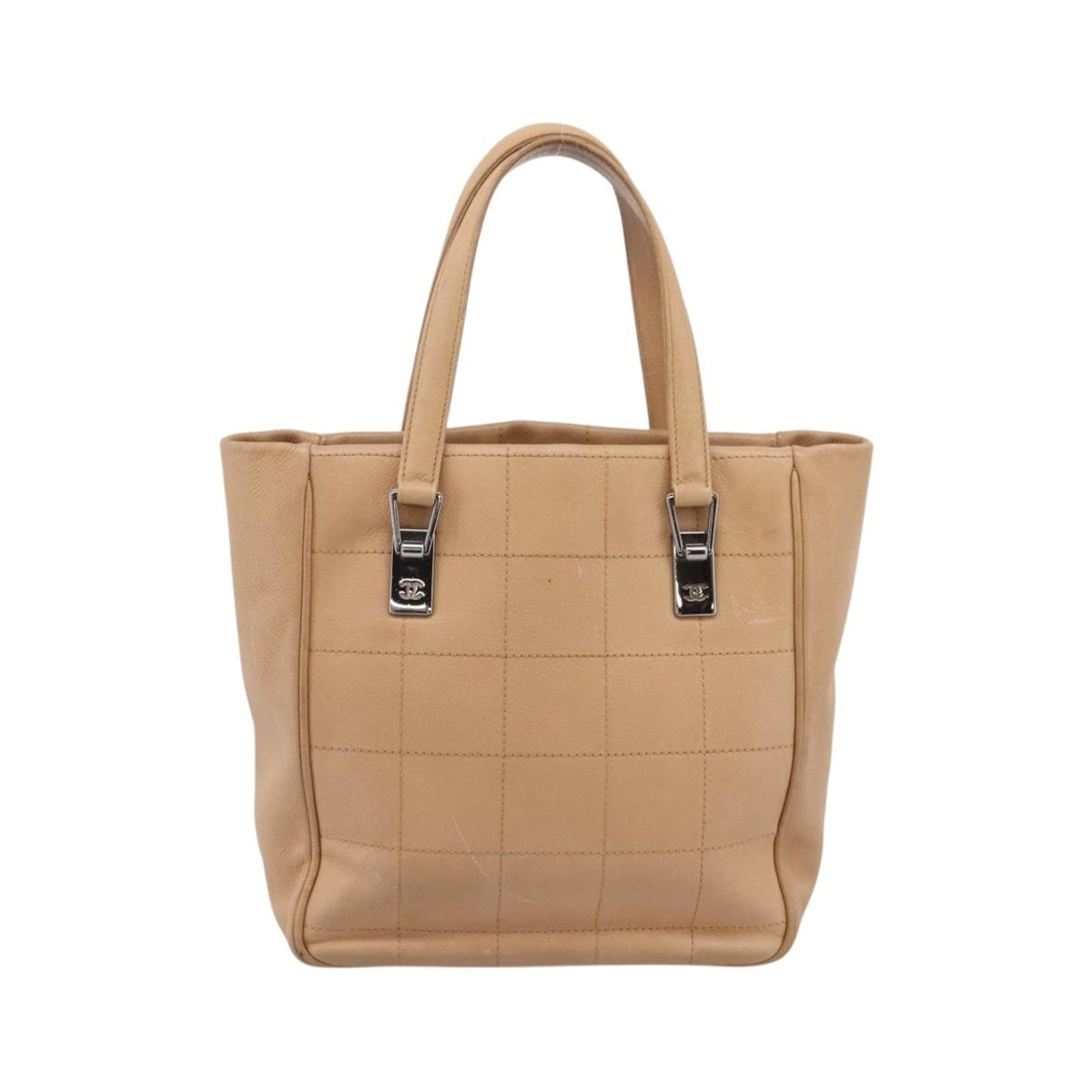 Chanel Chocolate Bar Coco Mark Leather, Beige, Leather, Tote Bag