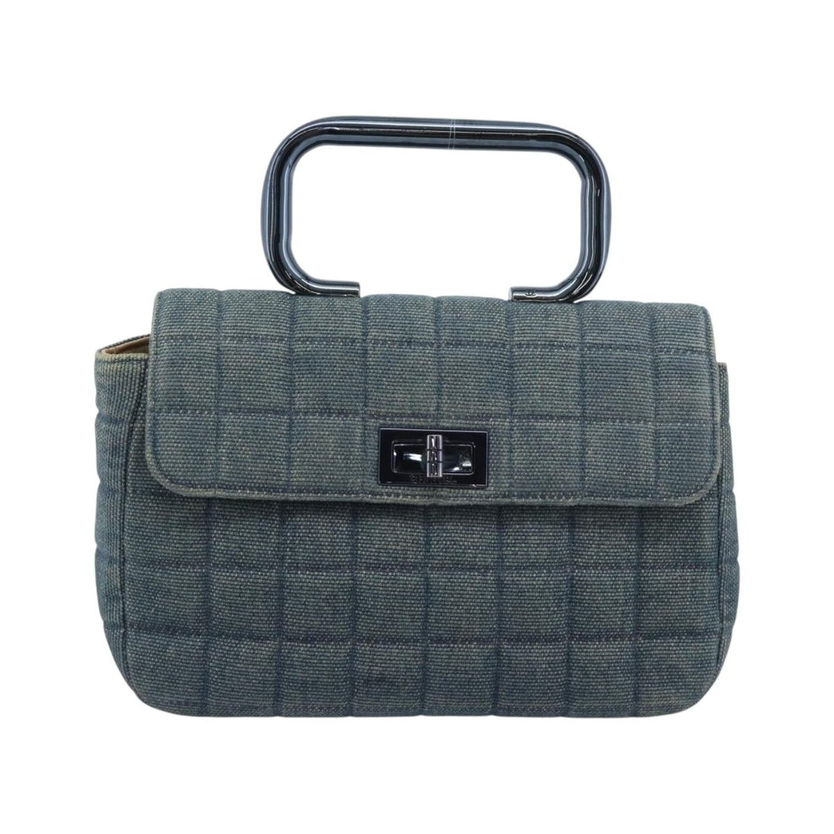 Chanel Chocolate Bar Mademoiselle Top Handle Quilted Denim, Blue, Canvas, Handbag