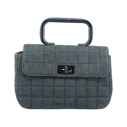 Chanel Chocolate Bar Mademoiselle Top Handle Quilted Denim, Blue, Canvas, Handbag