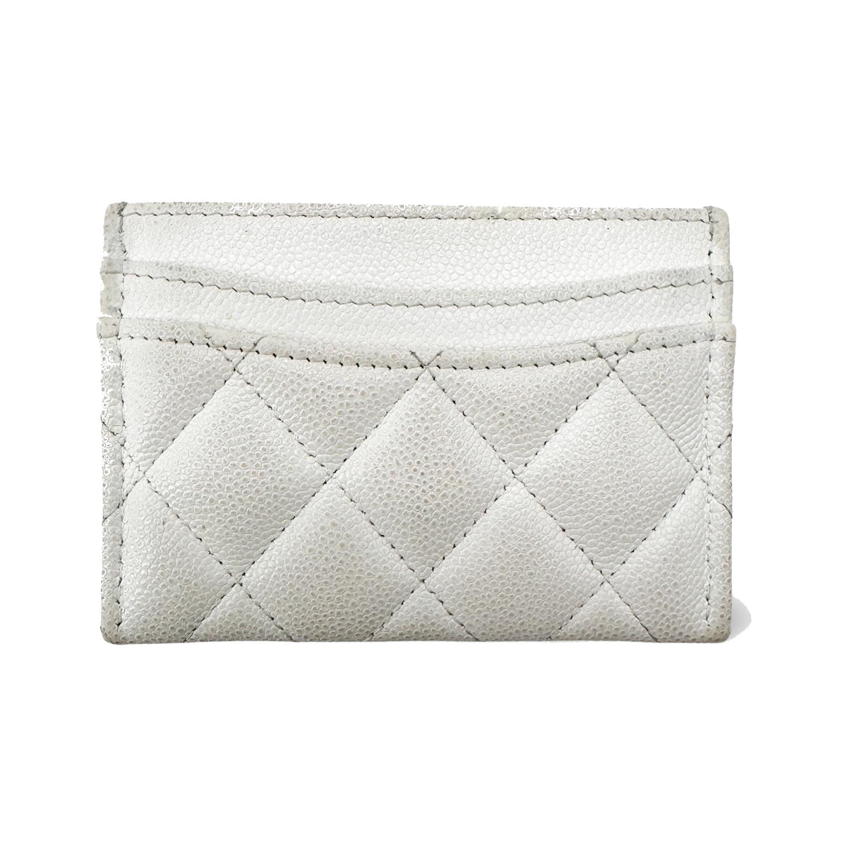 Chanel Classic Card Holder Quilted Caviar, White, Leather, Card Holder