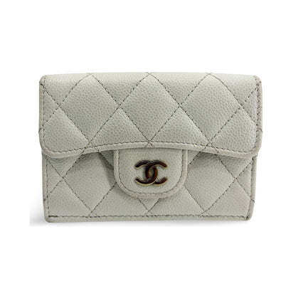 Chanel Classic Flap Card Holder Quilted Caviar, White, Calfskin, Card Holder