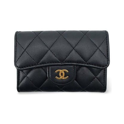 Chanel Classic Flap Card Holder Quilted Caviar, Black, Leather, Card Holder