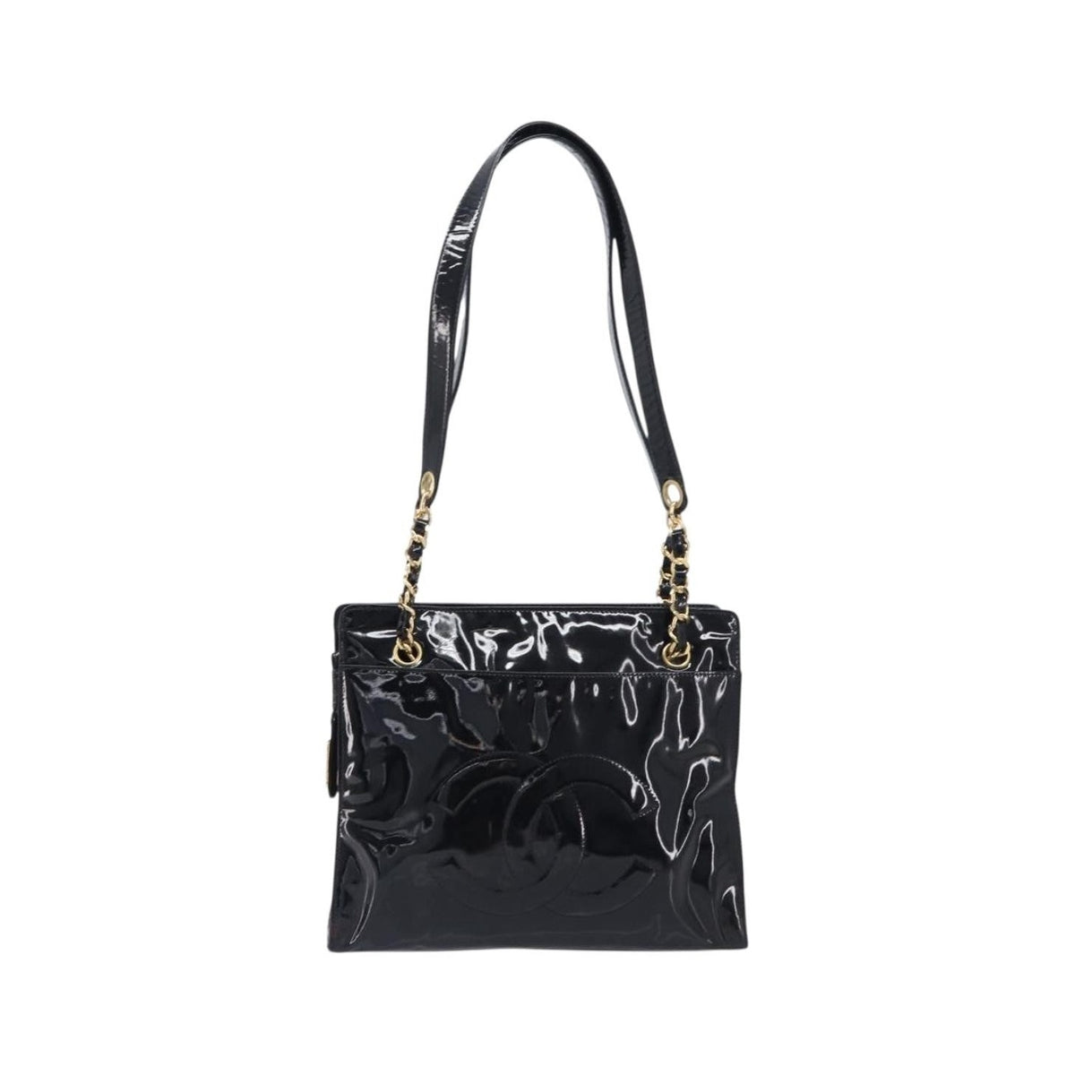 Chanel Coco Mark Patent Leather, Black, Patent Leather, Shoulder Bag