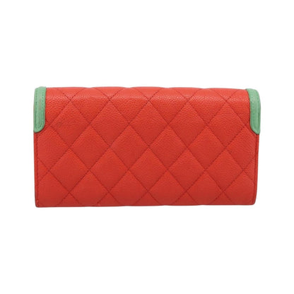 Chanel Filigree Flap Quilted Caviar, Red, Leather, Wallet