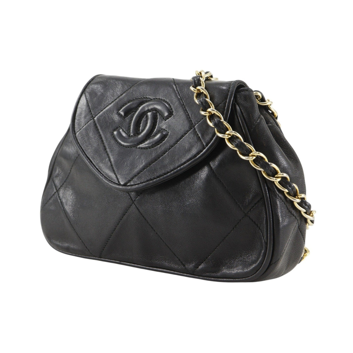 Chanel Flap Shoulder Leather, Black, Leather, Shoulder Bag