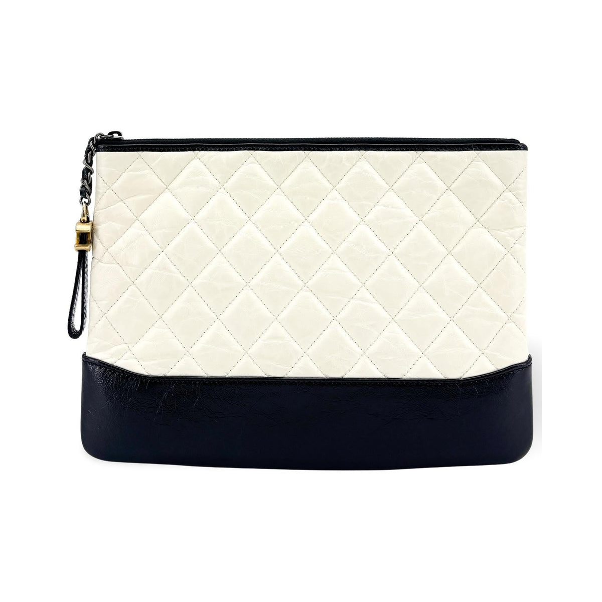 Chanel Gabrielle O Case Clutch Quilted Aged Calfskin, White, Leather, Clutch