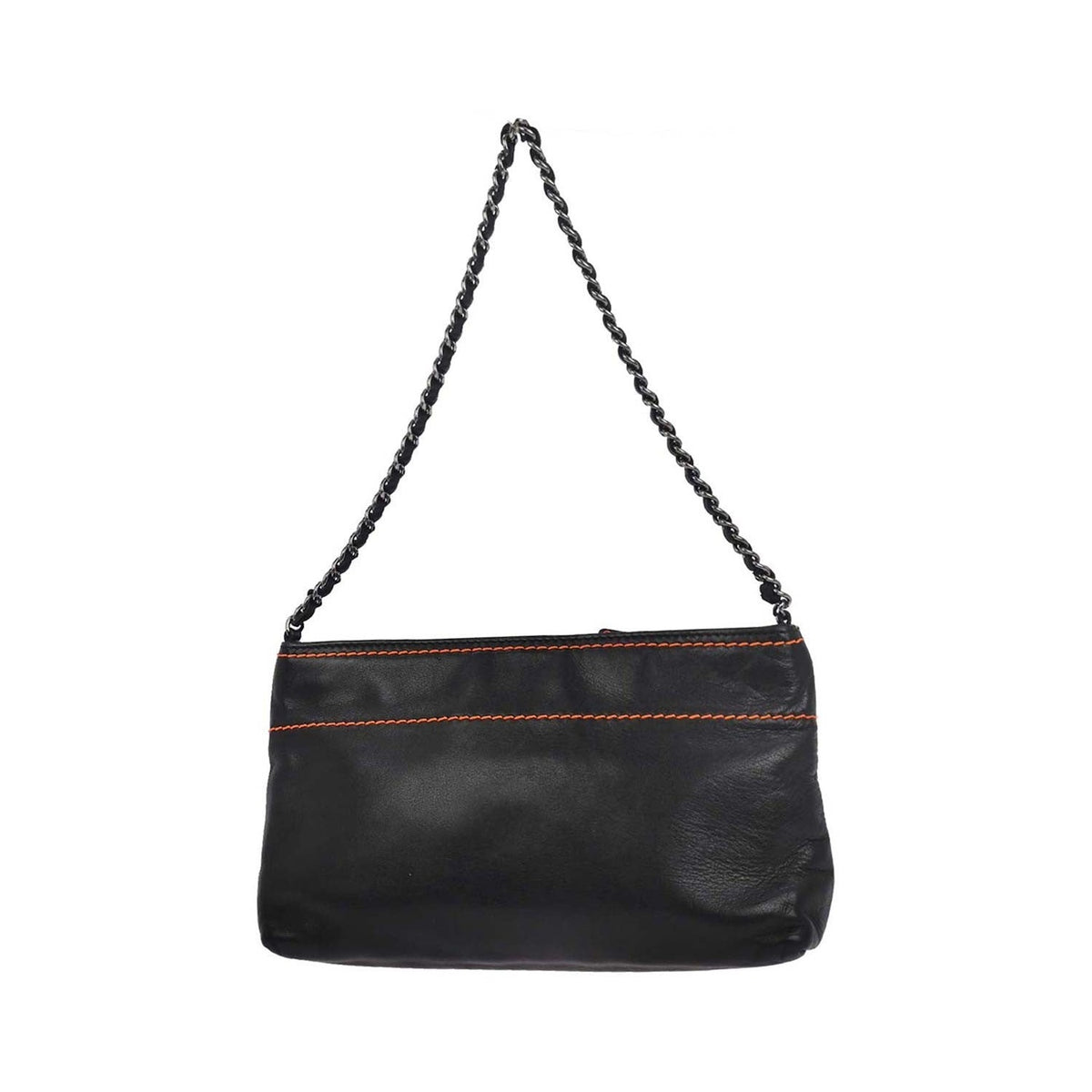 Chanel Lax Pochette Leather, Black, Leather, Clutch