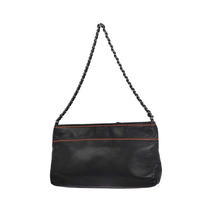 Chanel Lax Pochette Leather, Black, Leather, Clutch