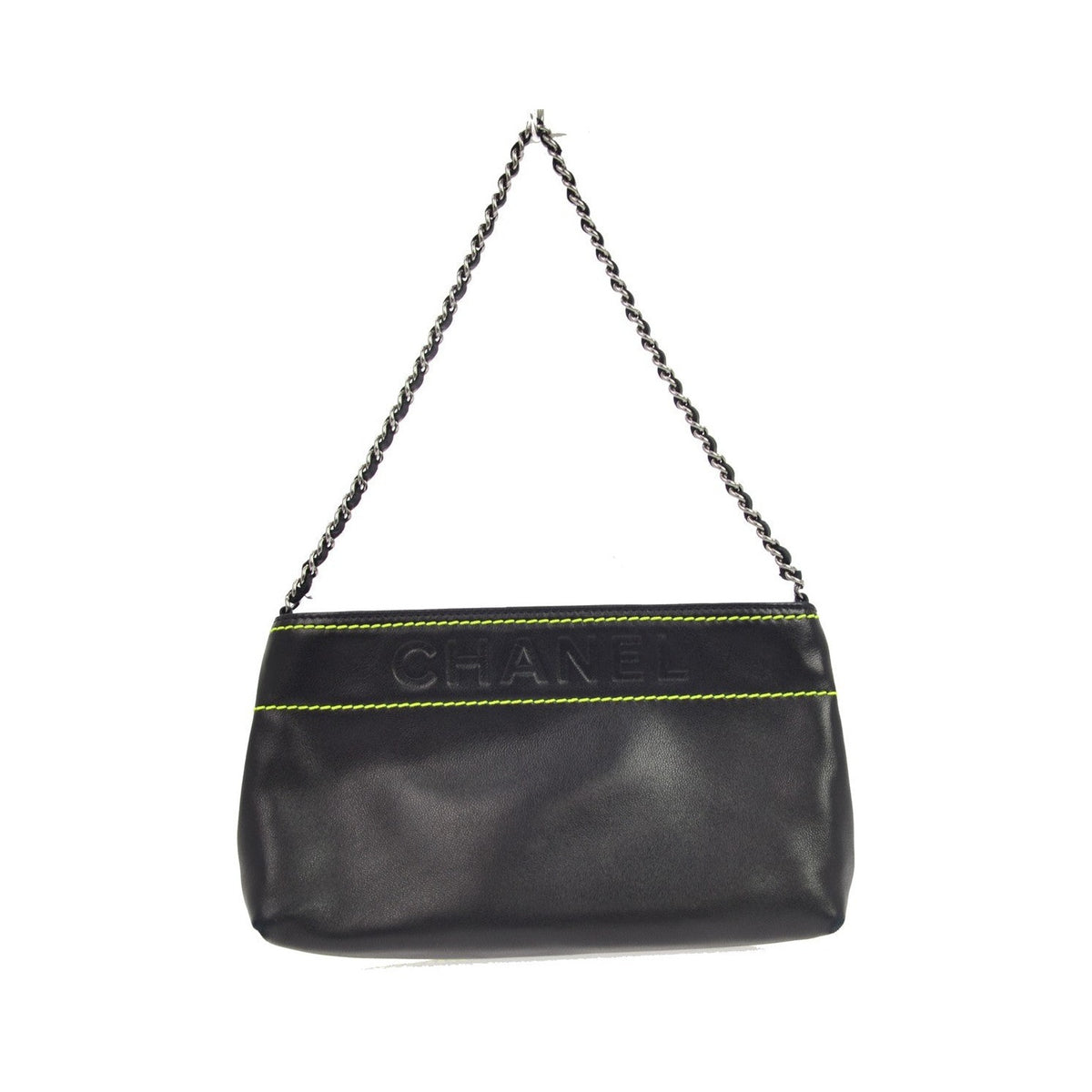 Chanel Lax Pochette Leather, Black, Leather, Clutch