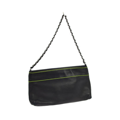 Chanel Lax Pochette Leather, Black, Leather, Clutch