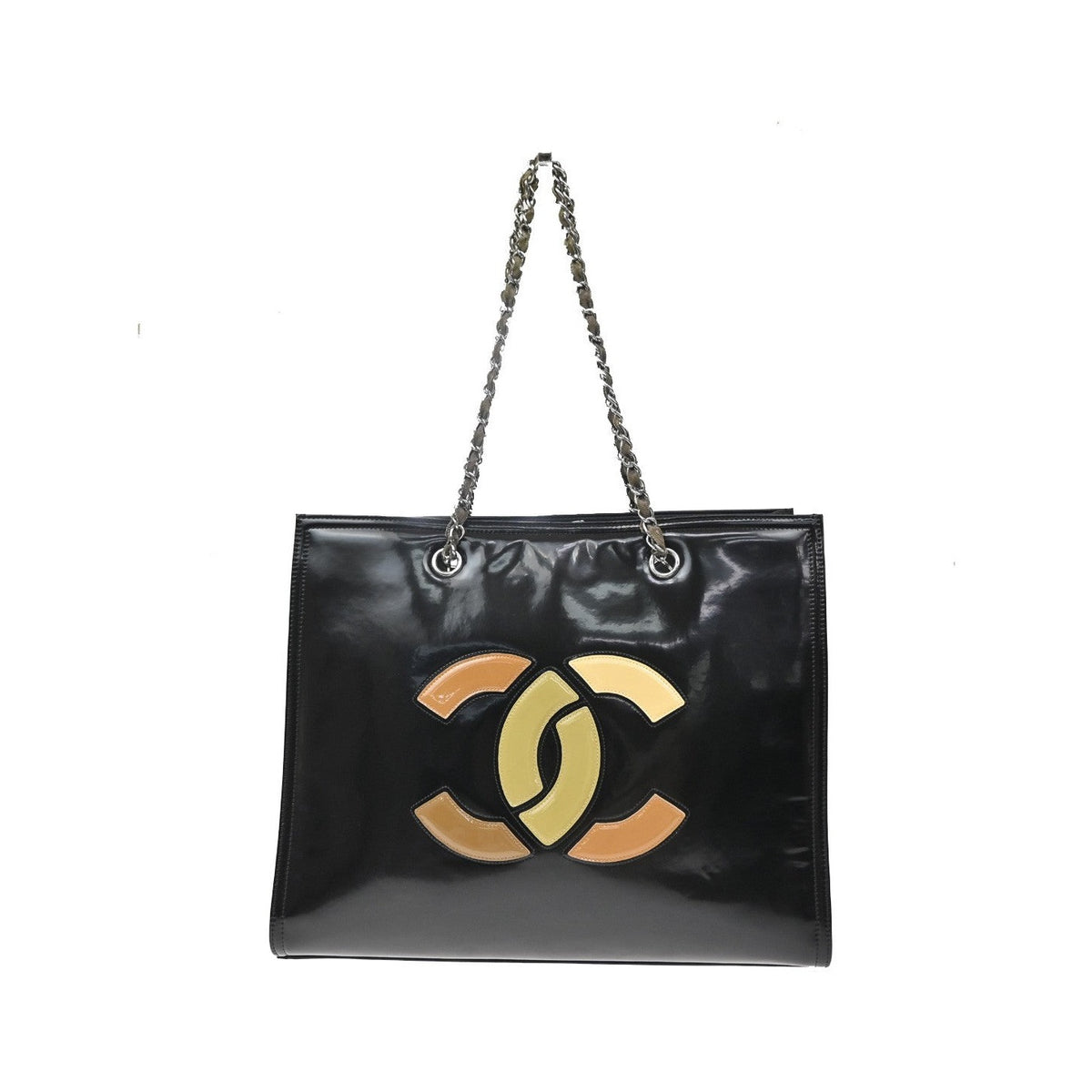Chanel Lipstick Open Patent Vinyl, Black, Patent Leather, Tote Bag