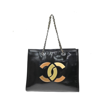 Chanel Lipstick Open Patent Vinyl, Black, Patent Leather, Tote Bag