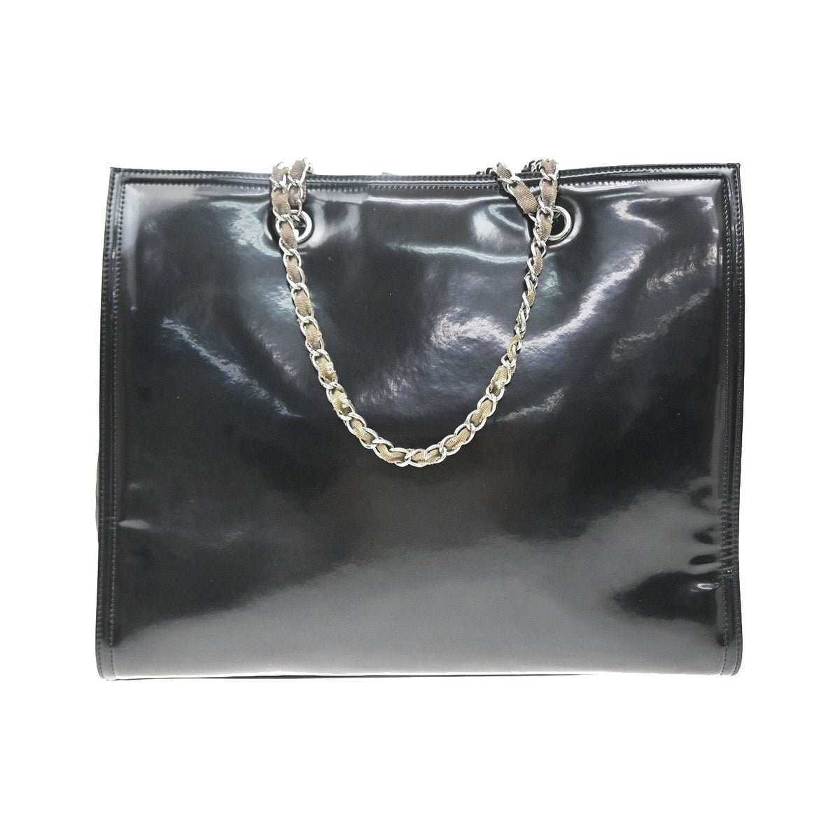 Chanel Lipstick Open Patent Vinyl, Black, Patent Leather, Tote Bag
