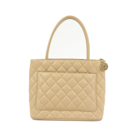 Chanel Medallion Quilted Lambskin, Beige, Calfskin, Tote Bag