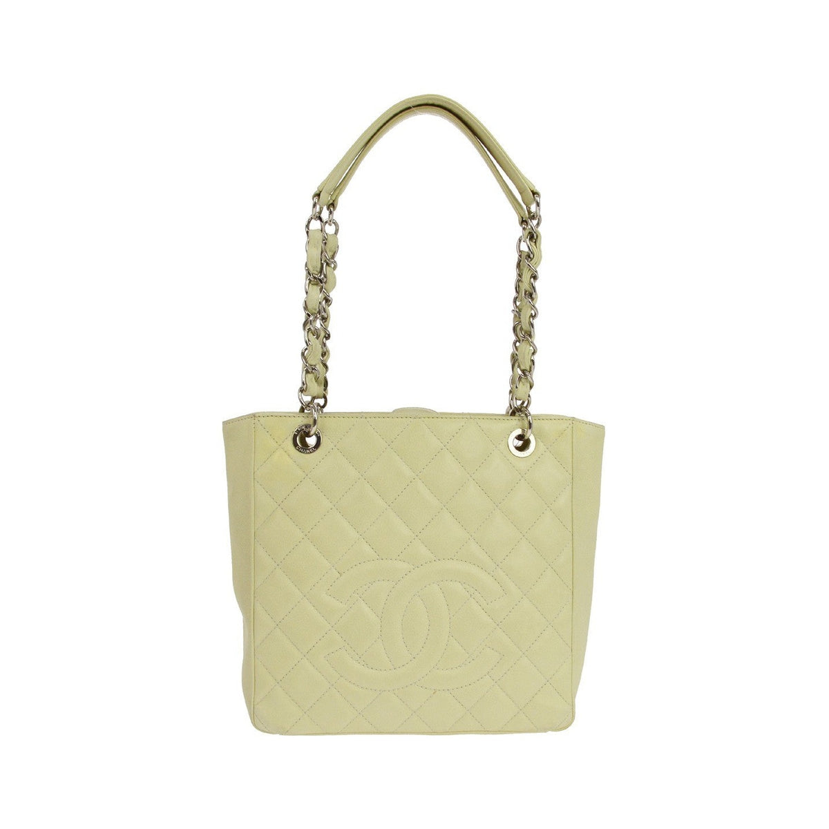 Chanel Petite Shopping Quilted Caviar, Green, Leather, Tote Bag