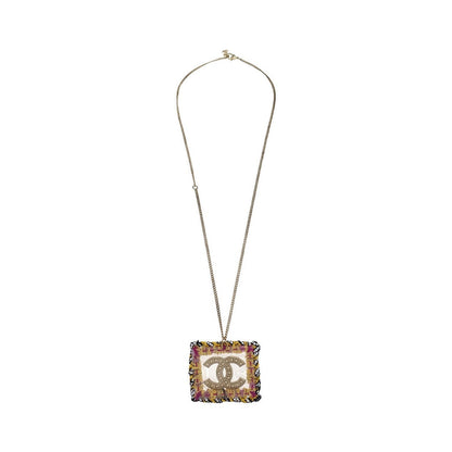 Chanel Square CC Pendant Metal, Gold, Gold Plated, Necklace