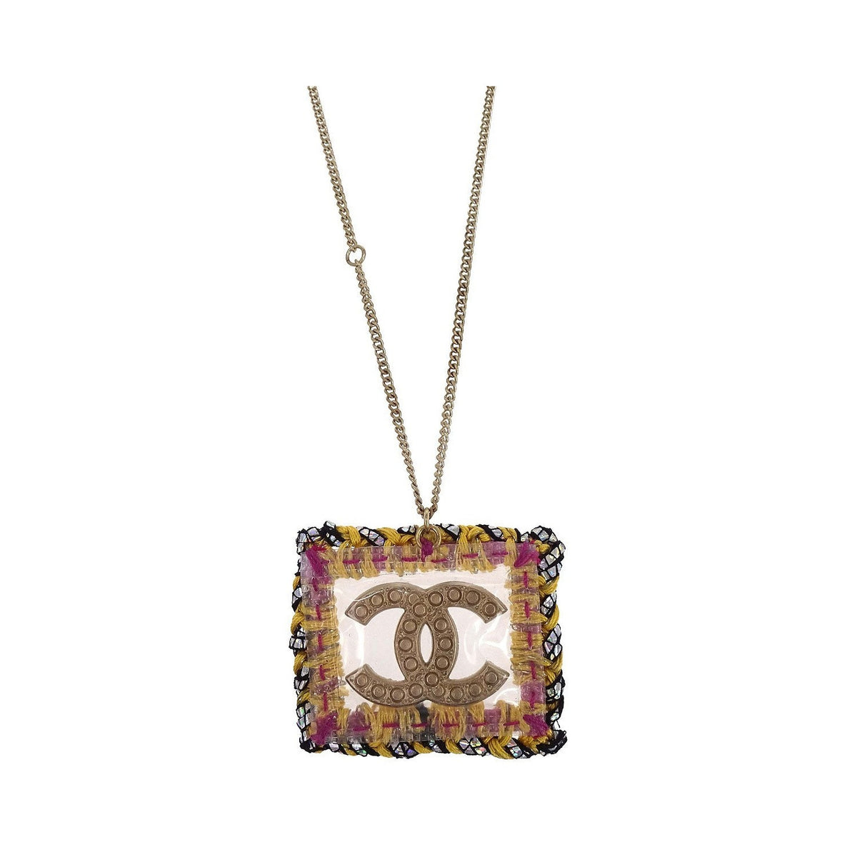 Chanel Square CC Pendant Metal, Gold, Gold Plated, Necklace