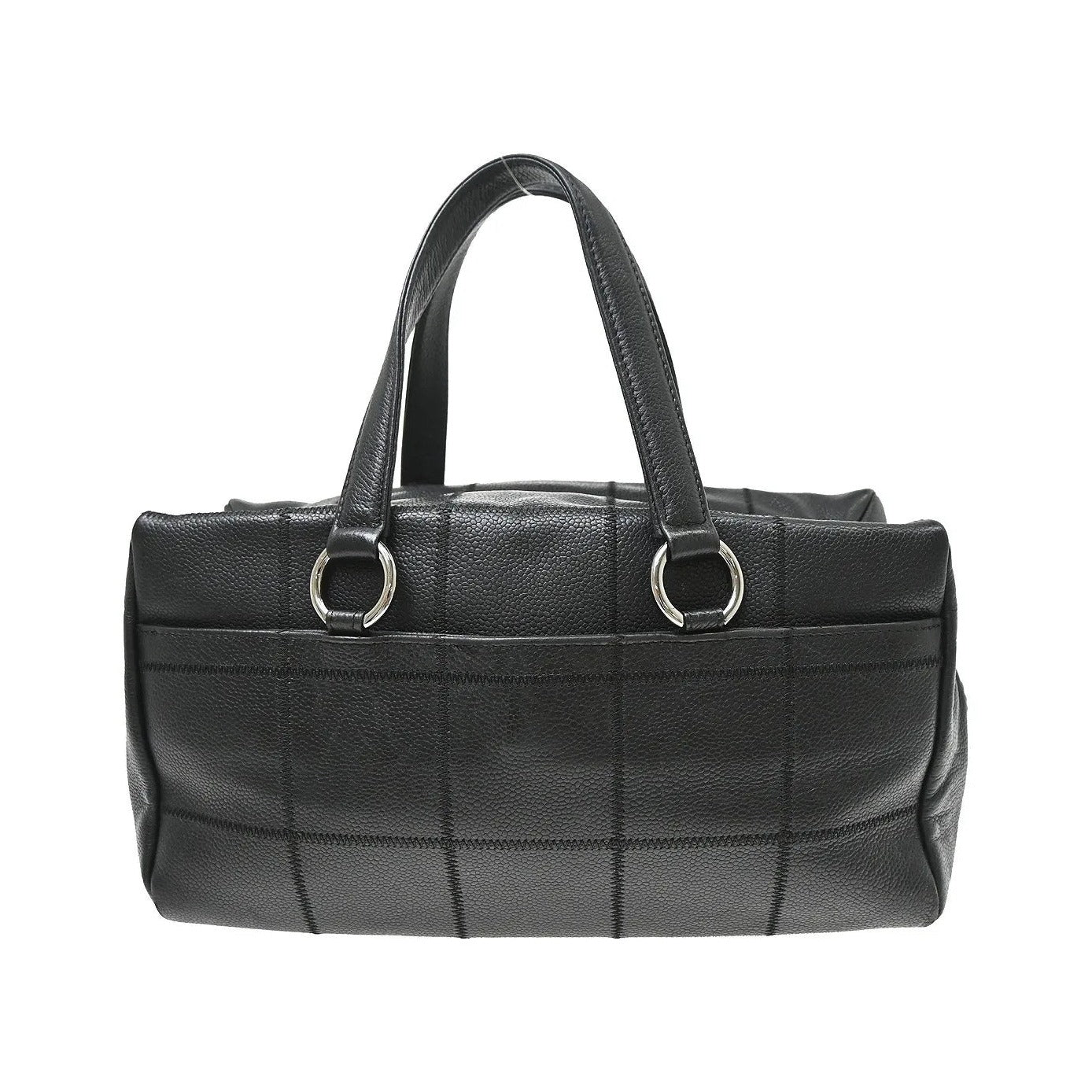 Chanel Square Stitch CC Boston Quilted Caviar, Black, Leather, Handbag