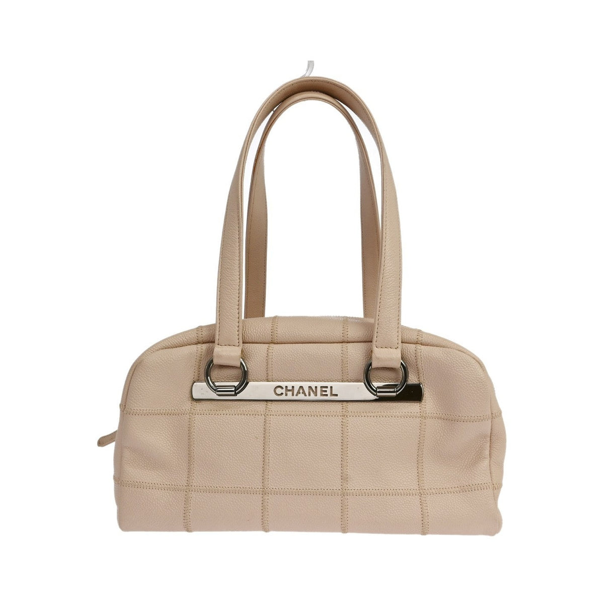 Chanel Square Stitch Quilted Caviar, Beige, Leather, Shoulder Bag