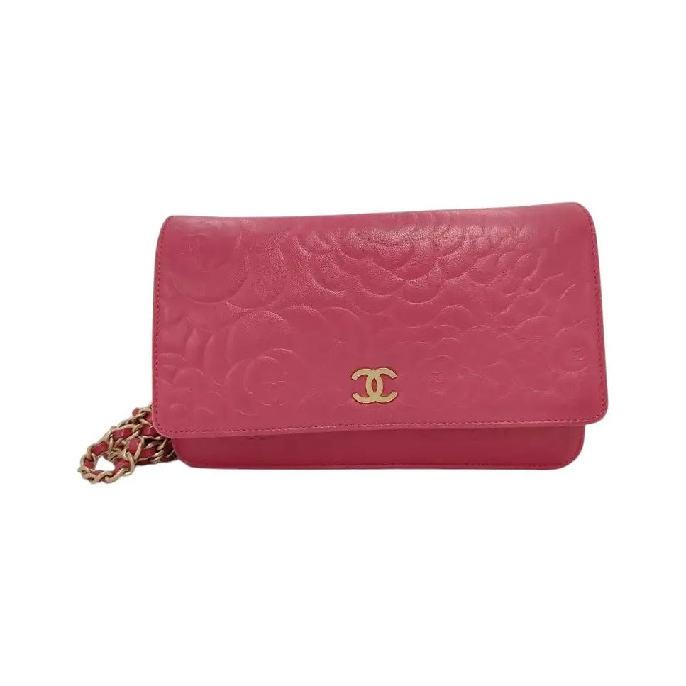 Chanel Sweet Camellia Wallet on Chain Quilted Lambskin, Pink, Leather, Shoulder Bag