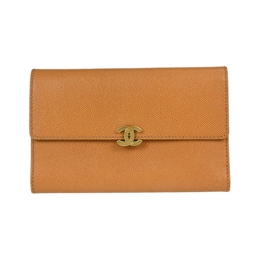 Chanel Trifold Caviar, Brown, Leather, Wallet