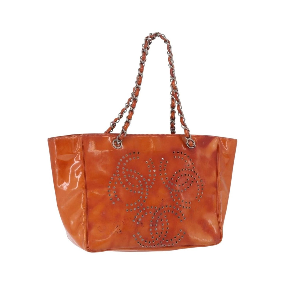 Chanel Triple CC Perforated Patent, Orange, Patent Leather, Tote Bag