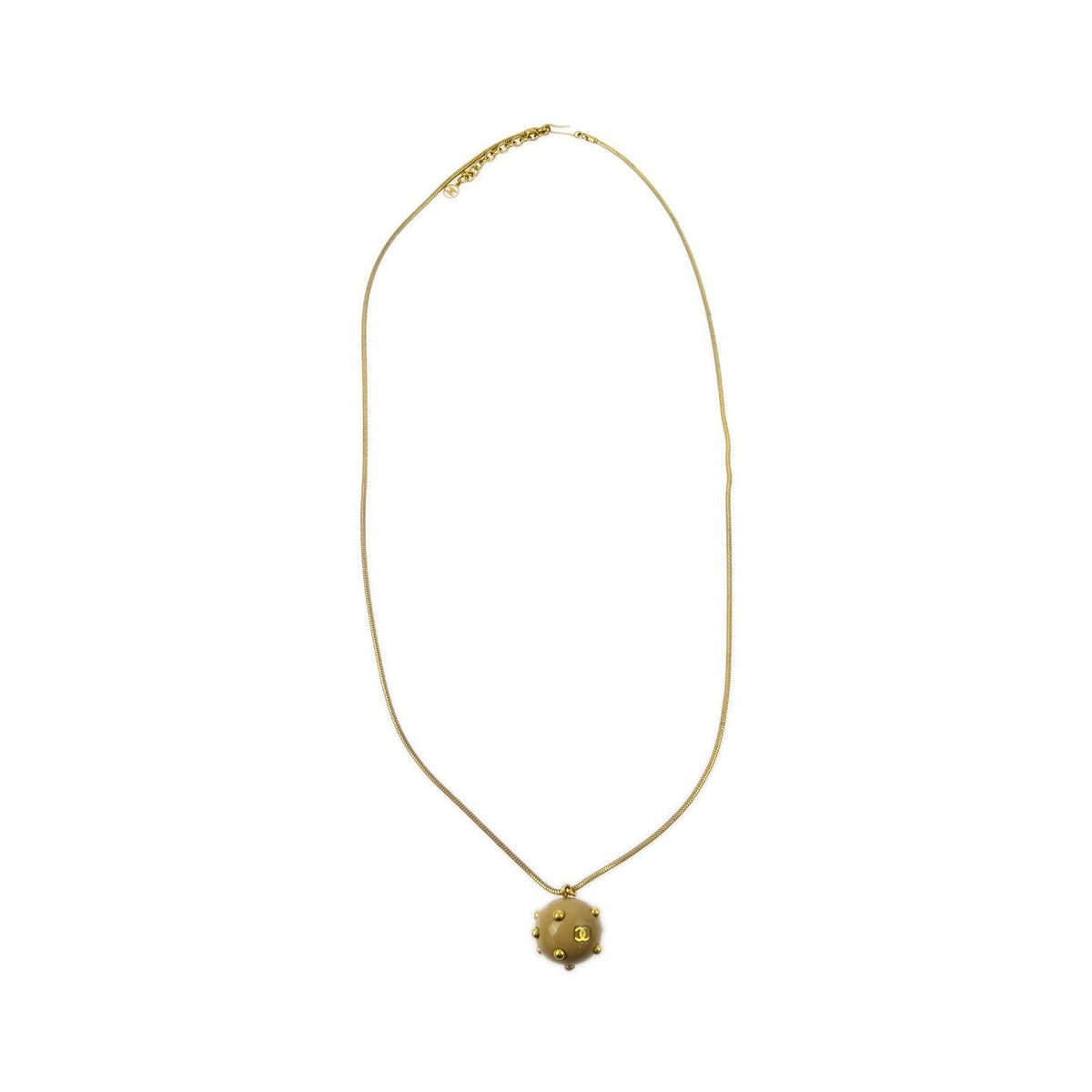 Chanel Vintage CC Ball Pendant Metal and Enamel, Beige, Gold Plated, Necklace