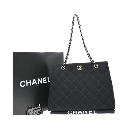 Chanel Vintage CC Chain Quilted Canvas, Black, Canvas, Tote Bag