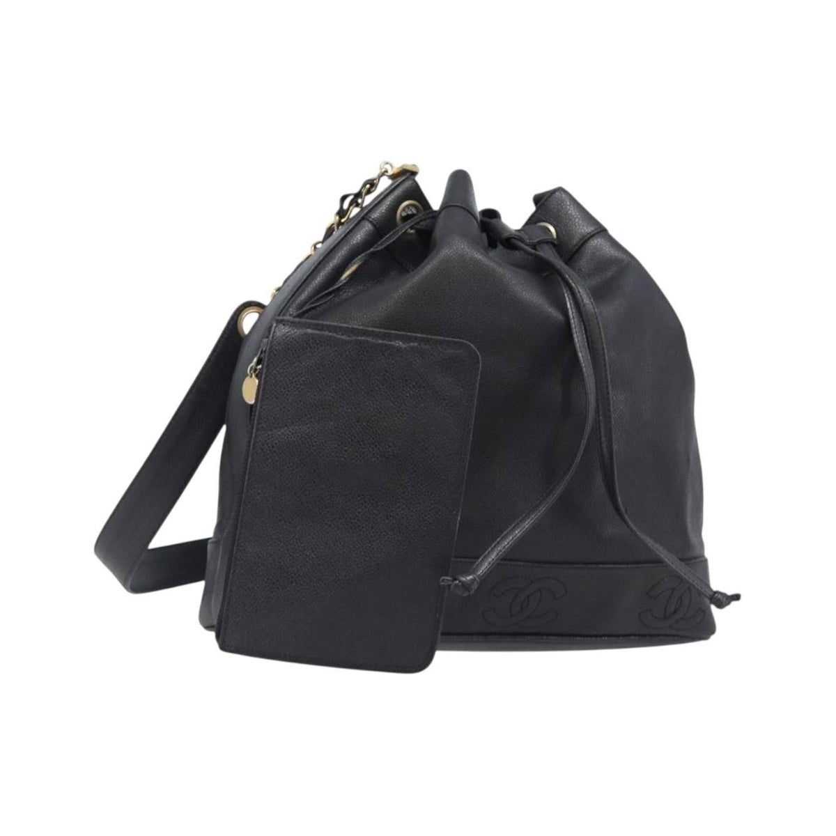 Chanel Vintage CC Drawstring Bucket Caviar, Black, Leather, Handbag