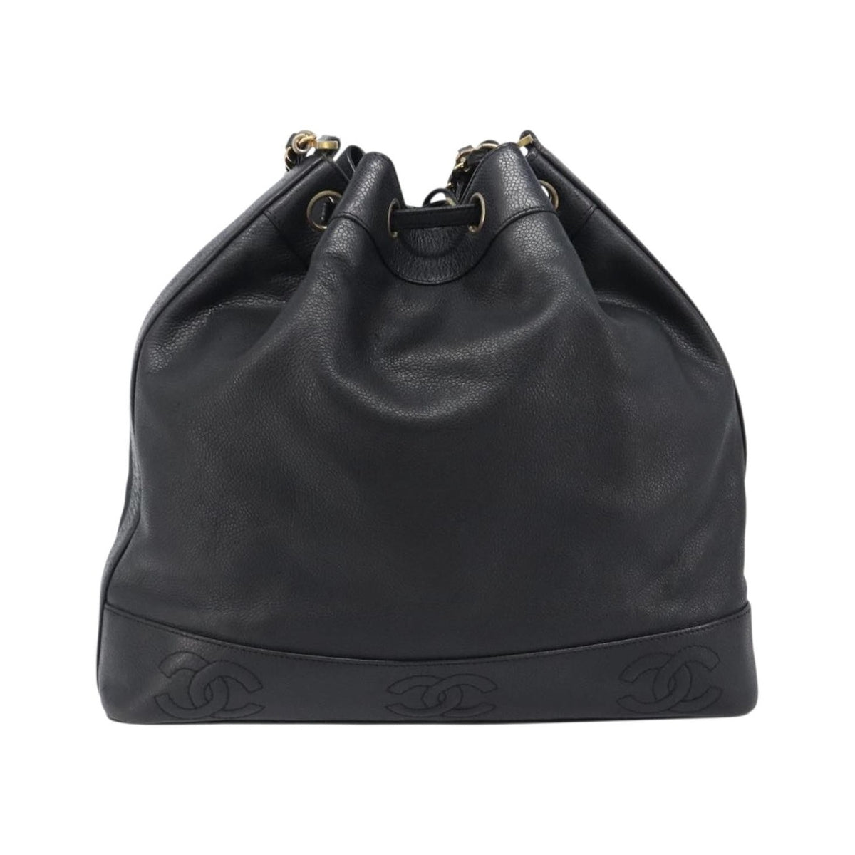 Chanel Vintage CC Drawstring Bucket Caviar, Black, Leather, Handbag