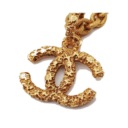 Chanel Vintage CC Logo Chain Charm Pendant Gold-plated, Gold, Gold Plated, Necklace