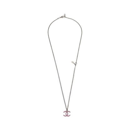 Chanel Vintage CC Pendant Long Metal, Silver, Metal, Necklace