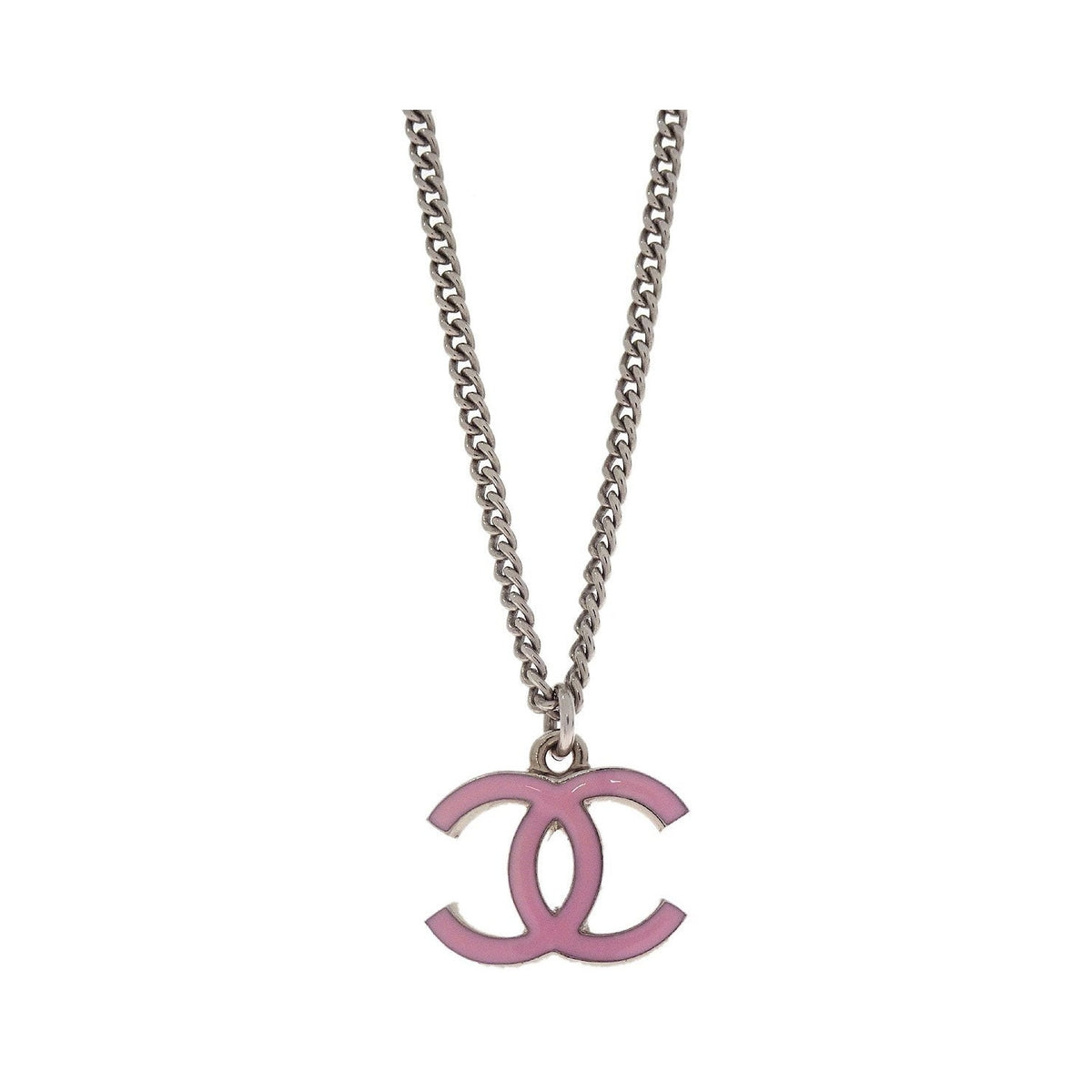 Chanel Vintage CC Pendant Long Metal, Silver, Metal, Necklace